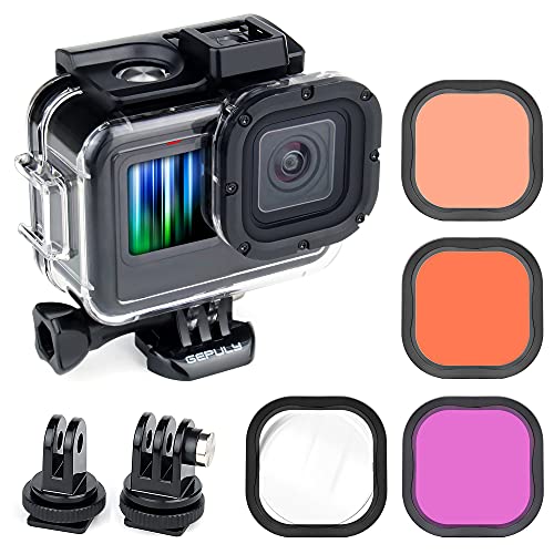 GEPULY Waterproof Case with Dive Filters for GoPro Hero 9 10 11 12 Black,60m Underwater Protective Dive Housing Case with Red, Snorkel, Magenta, Close-up Filters for GoPro Hero 12 11 10 9 Black Camera