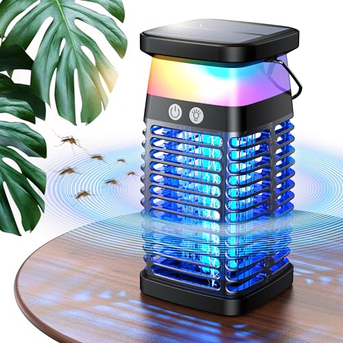 Bug Zapper Outdoor Indoor Mosquito Zapper Solar Fly Zapper Rechargeable Electric Mosquito Killer IP68 Waterproof Insect Fly Trap Plug in with RGB Light & Reading Lamp for Patio Camping Home Backyard