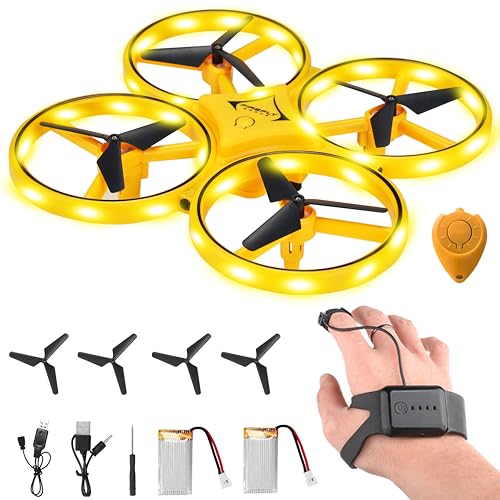 Awaiymi 2024 Upgraded Hand Controlled Drone for Kids Small Rc Quadcopter Drone Aircraft With Smart Watch Controlled, Cool LED Remote Control Drone 360° Flips, 3 Modes, 2 Larger Capacity Batteries