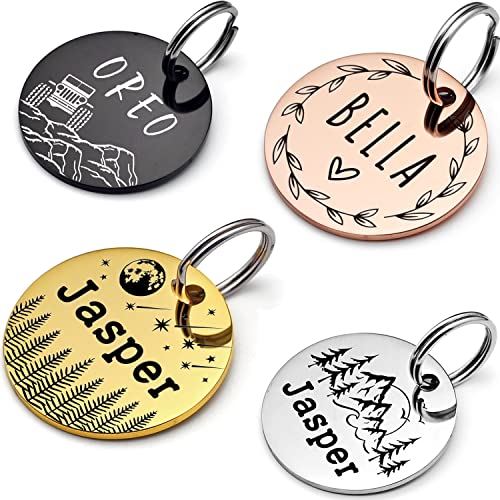Vimdevs Custom Dog Tags, Funny Double Sided Deep Engraved Stainless Steel Pet Id Tags for Dogs, Cat & Dog Collar Charm, Lightweight Sturdy Cute Cat Id Tags, Personalized Dog Name Tags (Round)