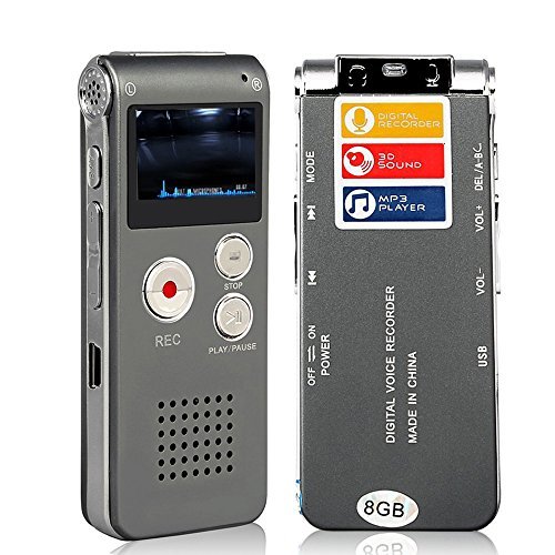 Digital Audio Voice Recorder/Dictaphone / MP3 Player -8GB / 650HR / Multifunctional Rechargeable Dictaphone Player with Built-in Speaker (Grey)