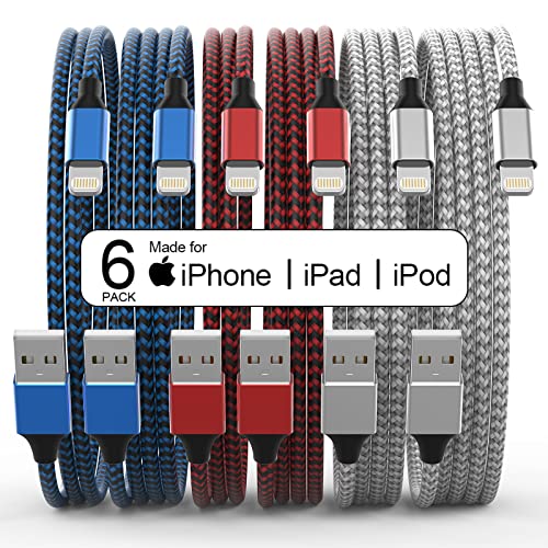 [Apple MFi Certified] 6Pack 3/3/6/6/6/10 FT iPhone Charger Nylon Braided Fast Charging Lightning Cable Compatible iPhone 14/13 mini/13/12/11 Pro MAX/XR/XS/8/7/Plus/6S/SE/iPad