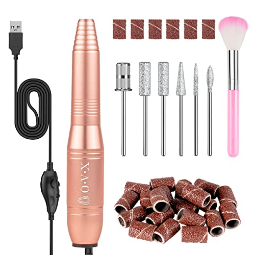 Porfessional Acrylic Nail Drill, USB Electric Nail Drill Machine, Portable Electrical Nail File Kit for Gel Nails and Home Salon, Manicure Pedicure Polishing Shape Tools, Gold