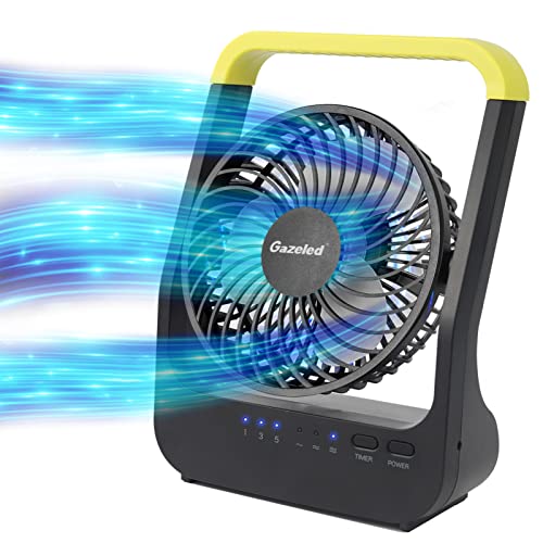 Gazeled Battery Operated Fan, Super Long Lasting Battery Powered Fans for Camping, Portable D-Cell Desk Fan with Timer, 3 Speeds, Whisper Quiet, 180° Rotation, for Office,Bedroom,Outdoor, 5''