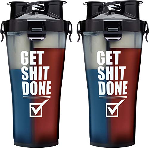 Hydra Cup - 2 PACK, 36 oz High Performance Dual Shaker Bottle, 2 in 1, 14oz + 22oz, Leak Proof, Awesome Colors, Patented PRE + Protein Shaker Cup, Save Time & Be Prepared, Get Shit Done Black