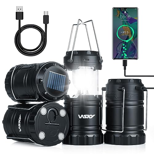 Wsky Solar Camping Lantern 4-Pack - Rechargeable LED Lights, Magnetic Base & Foldable Hanging Hook- Collapsible Lamp Battery Powered Perfect for Power Outages, Hiking, Campsites, Emergencies