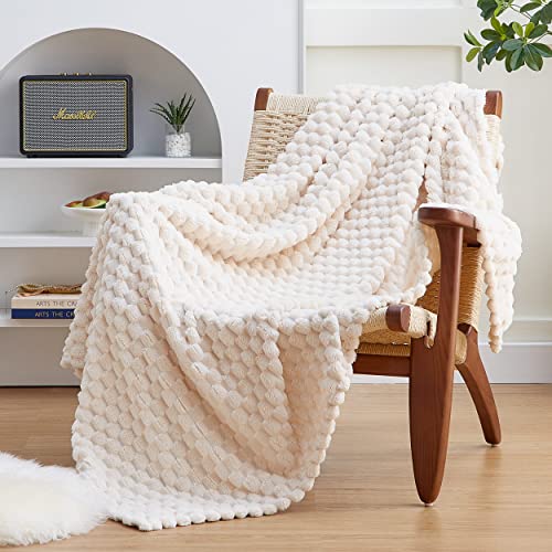EXQ Home Fleece Throw Blanket for Couch or Bed - 3D Imitation Turtle Shell Jacquard Decorative Blankets - Cozy Soft Lightweight Fuzzy Flannel Blanket Suitable for All Seasons(50'×60',Beige)