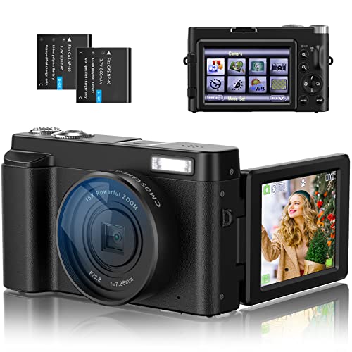 4K Digital Camera for Beginners' Photography [Autofocus & Anti-Shake] 48MP Vlogging Camera for Video YouTube, 16X Digital Zoom 180° Flip Screen Compact Travel Camera with 2 Rechargeable Batteries