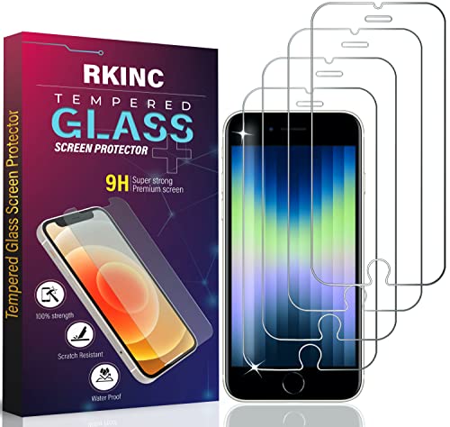 RKINC Screen Protector [4-Pack] for iPhone SE 3 2022/ SE 2 2020, iPhone 7 / iPhone 8, Tempered Glass Film Screen Protector, 0.33mm [LifetimeWarranty][Bubble-Free][Anti-Scratch][Anti-Shatter]
