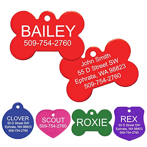 GoTags Dog Tags, Personalized Engraved Dog and Cat ID Tags for Pets, Custom Engraved on Both Sides, Various Shapes Including Bone, Round, Heart, Bow Tie, Star, and Badge (Large - Pack of 1)
