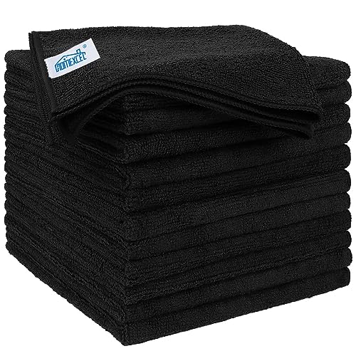 HOMEXCEL Microfiber Cleaning Cloths 12 Pack, Premium 16 x 16 inch Microfiber Towel for Cars, Ultra Absorbent Car Washing Cloth, Lint Free Streak Free Wash Cloths for Car, Kitchen, and Window, Black