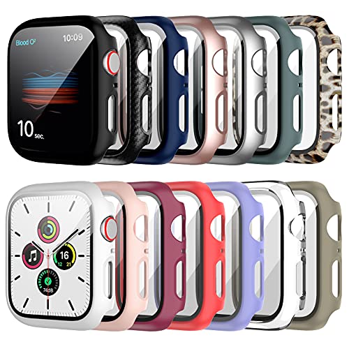 14 Pack Apple Watch Case with Tempered Glass Screen Protector for Apple Watch SE 44mm Series 6/5/4,Anotch Full Coverage Hard PC Protective Cover HD Ultra-Thin Guard Bumper for iWatch 44mm Accessories