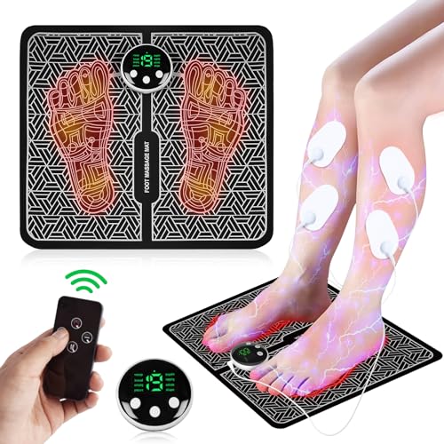 NEWIDAY EMS Foot Massager Mat for Pain Foot Relief, Muscle Relaxation, Foldable 2-in-1 Back Massager & Legs Foot Massager Pad with Remote Control,8 Body Pads