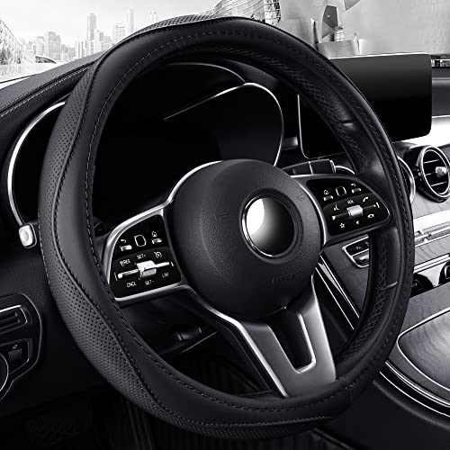 Microfiber Leather 15' Universal Fit Car Steering Wheel Cover, Elastic Breathable and Odorless, Black