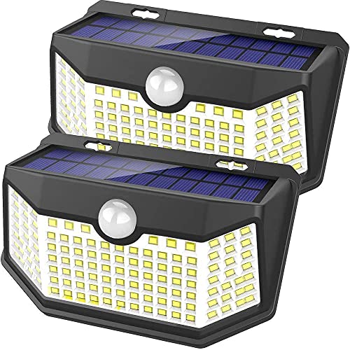 HMCITY Solar Lights Outdoor 120 LED with Lights Reflector and 3 Lighting Modes, Motion Sensor Wall Lights,IP65 Waterproof Solar Powered for Garden Patio Yard (2Pack)