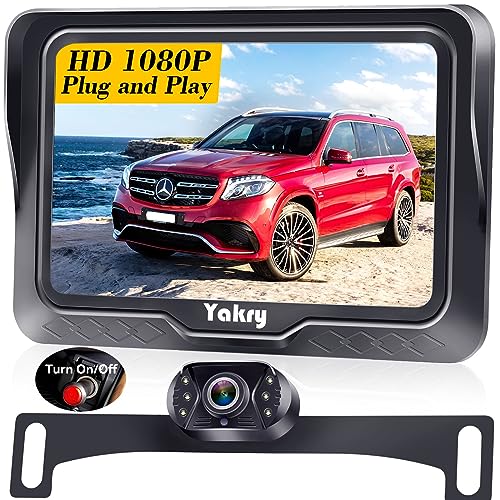 Yakry Backup Camera Plug and Play: Color Image Clear Night Vision Hitch Rear View Camera DIY Parking Lines HD 1080P 4.3'' Monitor Reverse Camera Waterproof LED On/Off for Car Truck SUV Tractor Y11
