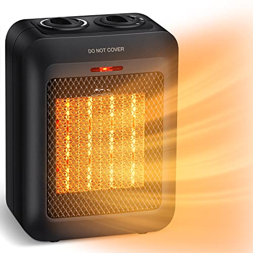 GiveBest Portable Ceramic Space Heater with Overheat and Tip Over Protection, 1500W/750W Electric Room Heater with Adjustable Thermostat for Office Room Desk Indoor Use
