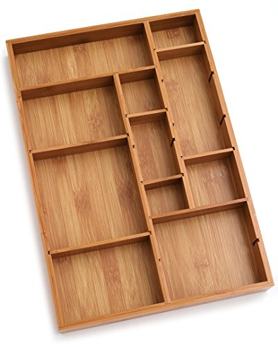 Lipper International 8397 Bamboo Wood Adjustable Drawer Organizer with 6 Removable Dividers, 12' x 17-1/2' x 1-7/8'