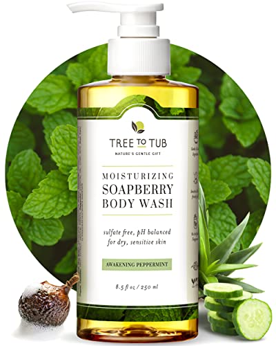Tree to Tub Peppermint Body Wash for Sensitive Skin and Dry Skin - pH Balanced, Hydrating, Sulfate Free, Vegan Body Soap with Organic Aloe Vera