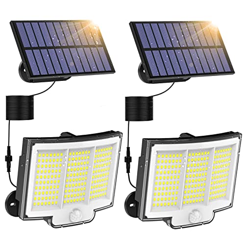 Solar Outdoor Lights, IP68 Waterproof Security Solar Motion Sensor Outdoor Lights, 210 LED Dusk to Dawn Outdoor Lighting for Balcony, Patio, Garage, Porch, Garden with 16.5ft Cable