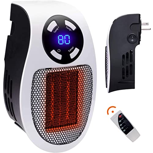 Space Heater（with Remote Control）,Portable Wall outlet Space Heater with Thermostat and Timer and Led Display,500 W Safe and Quiet Ceramic Heater Fan, Compact for Office Dorm Room