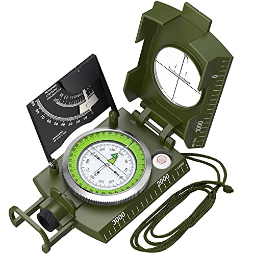 Proster Military Lensatic Compass IP65 Sighting Compass with Clinometer Multifunctional Metal Compass Fluorescent Tritium Compass for Camping Hunting Hiking Geology Activities