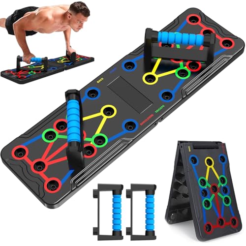 Foldable push-up rack for portable strength training, sturdy and stable equipment for men's and women's home gym workouts.