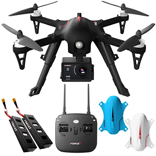 Force1 F100GP Drone with Camera for Adults - GoPro Compatible RC Drone with 1080p HD Video Drone Camera Long Range Brushless Quadcopter with Remote Control, 2 Drone Batteries, 3 Drone Shells