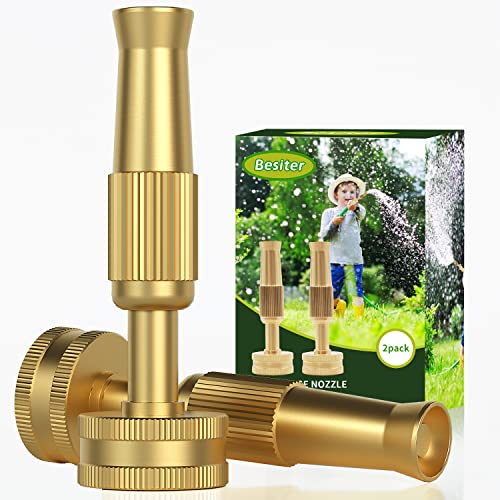 Besiter Garden Hose Nozzle High Pressure, 4' Brass Hose Sprayer Nozzle Heavy Duty with 10 Garden Hose Rubber Washers, Water Hose Nozzle for Washing Cars, Watering Garden, 2 Pack