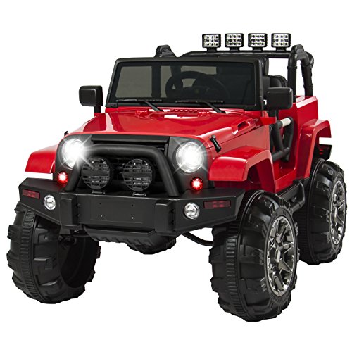 Best Choice Products Kids 12V Ride On Truck, Battery Powered Toy Car w/Spring Suspension, Remote Control, 3 Speeds, LED Lights, Bluetooth - Red