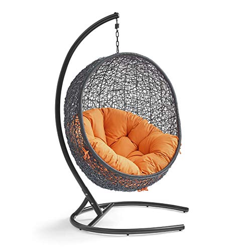 Modway EEI-739-ORA-SET Encase Wicker Rattan Outdoor Patio Porch Lounge Egg, Swing Chair with Stand, Orange