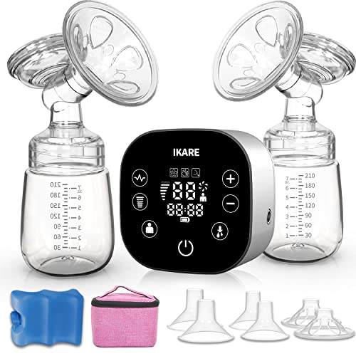 IKARE Hospital Grade Double Electric Breast Pumps Free-Style, 6 Modes & 150 Levels & 3 Size Flanges, Touchscreen LED Display, Pain Free Portable Breast Pump for Travel & Home, Super Quiet