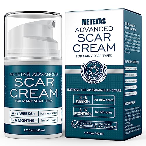 Metetas Advanced Scar Cream 1.7 Oz, Scar Cream Gel For Surgical, C-Section, Stretch Marks, Keloids, Burns Reducing Treatment, Silicone Scar Gel Effective Remove Old & New Scars -50ml