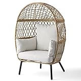 Outdoor Hanging Wicker Stationary Egg Chair with Cream Cushions