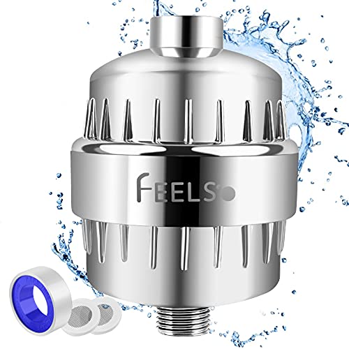 18 Stage Shower Filter, FEELSO Upgraded High Output Universal Shower Head Water Softener Filter for Hard Water Remove Chlorine Fluoride Heavy Metals Sediments Impurities