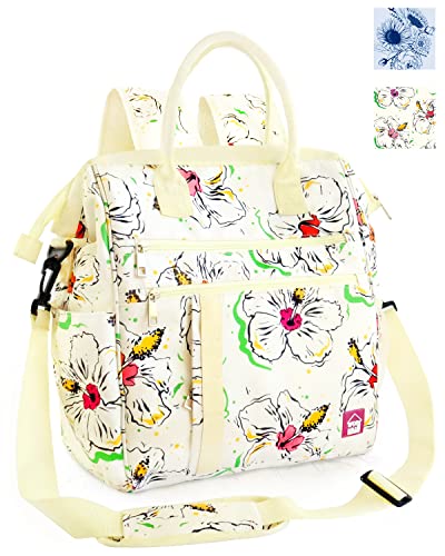 Lunch Backpack for Women - Leakproof Insulated Backpack Cooler Bag for Office Or Beach - Womens Back Pack Cooler with Carry Handles and Removable Shoulder Strap - Open Road House (Cream Hibiscus)