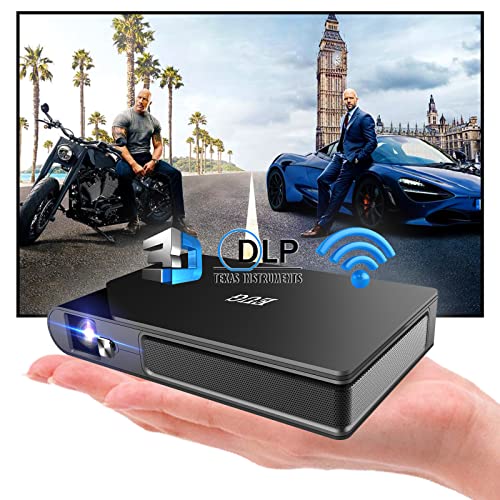 Pocket Outdoor 3D Movie Projector, Wireless DLP WiFi Mini Portable Projector Support Full HD Home Theater with Battery Powered Auto Keystone for Android iOS Smart Phone Laptop PC DVD TV Stick HDMI USB