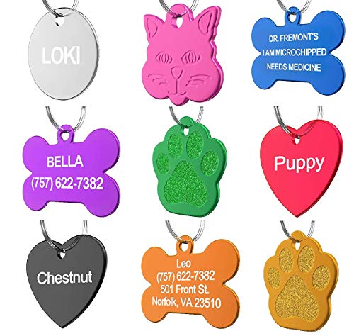 Pet ID Tag Custom for Dog Cat Personalized | Many Shapes and Colors to Choose from | Made in USA | Strong Anodized Aluminum (Bone Blue, Large)