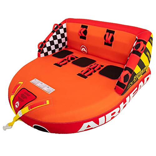 Airhead Super Mable Towable | 1-3 Rider Tube for Boating and Water Sports, Heavy Duty Full Nylon Cover with Zipper, EVA Foam Pads, and Patented Speed Safety Valve for Easy Inflating & Deflating
