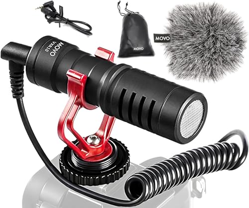 Movo VXR10 Universal Shotgun Mic for Camera - Camera Microphone for DSLR, iPhone and Android Smartphones - Compatible with Canon EOS, Nikon, and Sony Cameras - with Shock Mount, Deadcat Windscreen