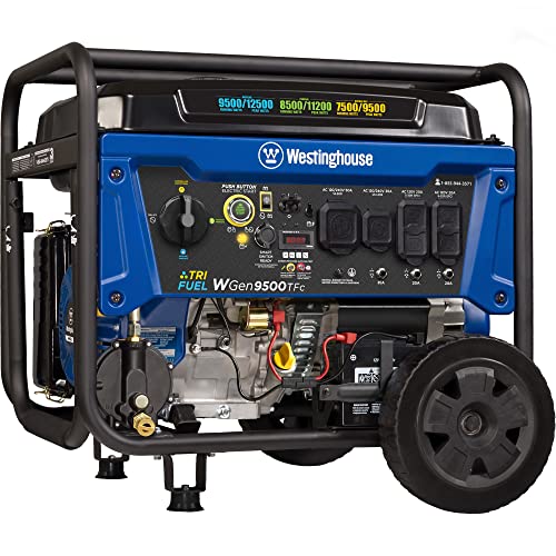 Westinghouse Outdoor Power Equipment 12500 Peak Watt Tri-Fuel Home Backup Portable Generator, Remote Electric Start, Transfer Switch Ready, Gas, Propane, and Natural Gas Powered, CARB Compliant,Blue