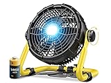 Outdoor Floor Fan with Light,13500mAh 12-Inch Large Battery Operated Powered Fan, Portable Rechargeable Fan,Cordless High Velocity Industrial Fan,for Garage,Gym,Camping,Travel,Office (8-Inch, Yellow)
