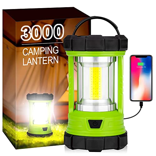 LED Camping Lantern, COB Rechargeable Battery Lantern 3000LM, 5 Light Modes, Waterproof Lantern Flashlight, Tent Light for Power Outage, Hurricane, Survival, Hiking (Patent Pending)