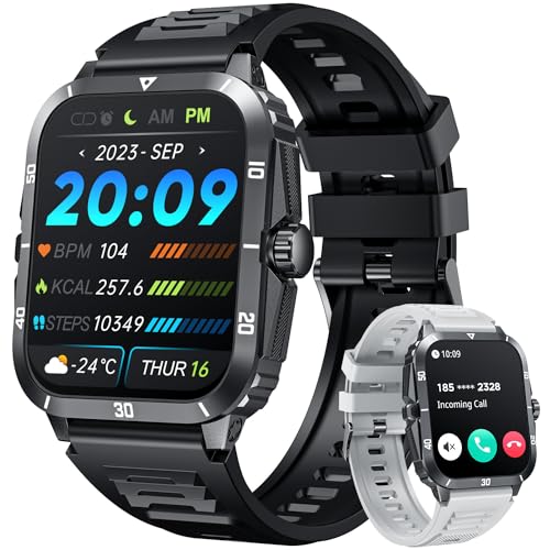 Smartwatch for Men Fitness Smart Watch: 2.0 inch Wrist Watch with Bluetooth Call Answer - Android iOS Compatible Military 3ATM Waterproof 100+ Sports Digital Activity Tracker Heart Rate Sleep Monitor