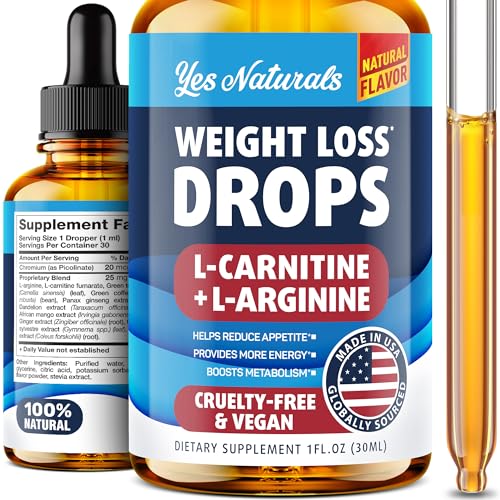 YES NATURALS! Weight Loss Drops - Natural Metabolism Booster & Appetite Suppressant - Made in USA - Diet Drops with L-Arginine & L-Glutamine, 1 Fl Oz