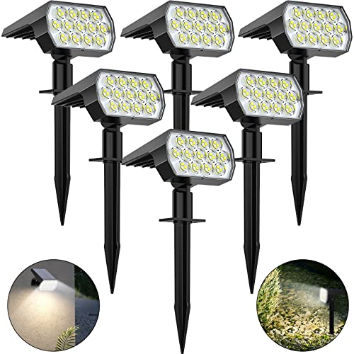 WELALO Solar Spot Lights Outdoor, [6 Pack/52 LED/3 Modes] 2-in-1 Solar Landscape Spotlights, Solar Powered Security Lights, IP65 Waterproof Wall Lights for Walkway Yard Garden Driveway(Cool White)