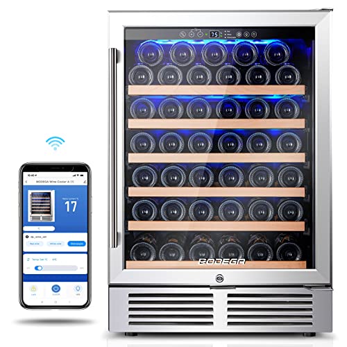 BODEGA 24 Inch Wine Cooler,46 Bottles Wine Refrigerator with WIFI APP Control Fits Champagne Bottles Keep Consistent Temperature Low noise Built in or Freestanding Wine Fridge for Home Office Bar