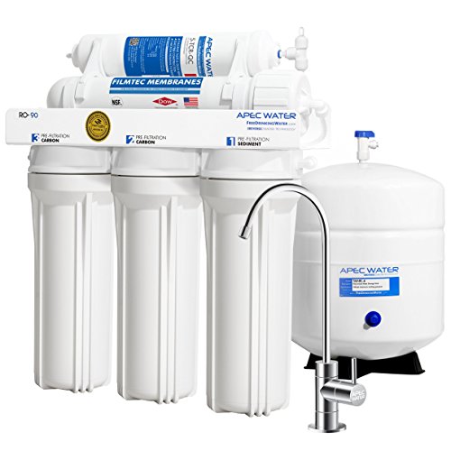 APEC Water Systems RO-90 Ultimate Series Top Tier Supreme Certified High Output 90 GPD Ultra Safe Reverse Osmosis Drinking Water Filter System, Chrome Faucet