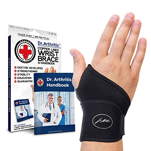 Dr. Arthritis Doctor Developed Copper Wrist Brace/Carpal Tunnel/Wrist Support/Wrist Splint/Hand Brace -F.D.A. Medical Device & Doctor Handbook-Night Support for Women Men-Right & Left hands (Single)