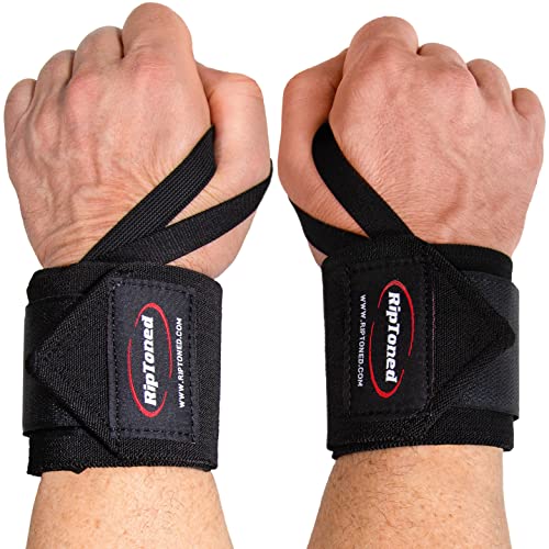 Rip Toned Wrist Wraps - 18' Professional Grade with Thumb Loops - Wrist Support Braces - Men & Women - Weight Lifting, Crossfit, Powerlifting, Strength Training (Black – Stiff)